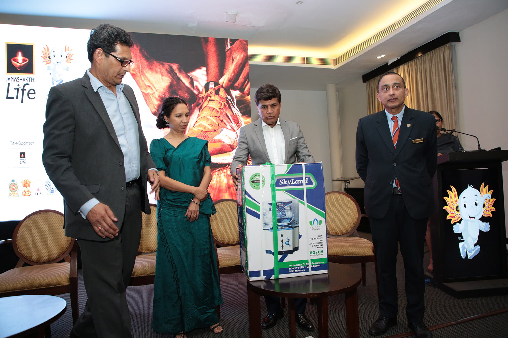 A SkyLand RO and UV water purifier unveiled at the ICA donation event in Colombo